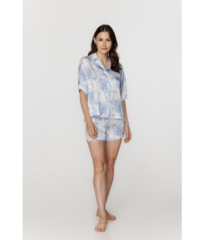 Pijama mujer viscosa azul estampado camisa pantalón corto